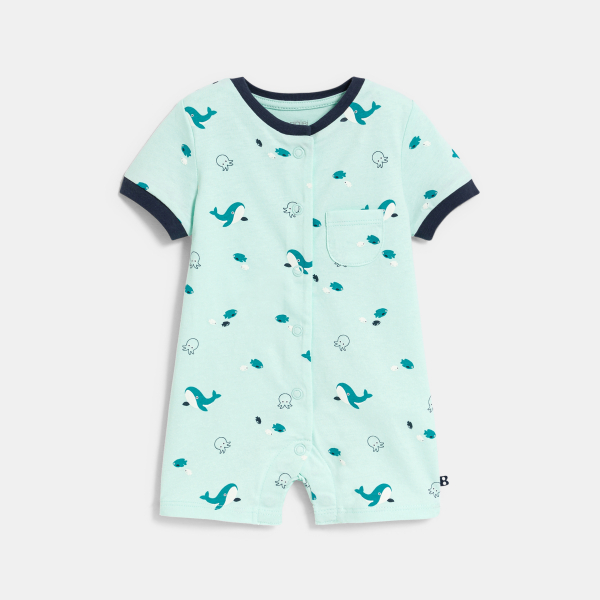 جمبسوت قصيرة بطبعة الأسماك باللون الأزرق للأولاد الصغار